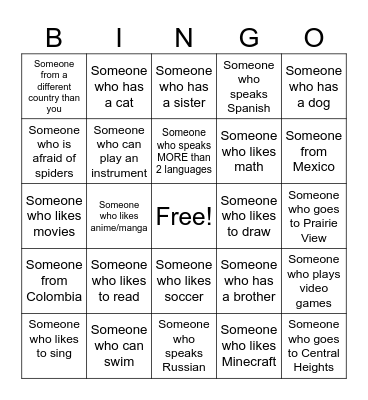 Get to Know Me Bingo Card