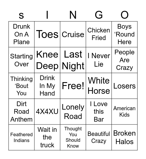 Modern Country Bingo Card