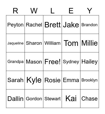 Rowley Family Reunion 2025 Bingo Card