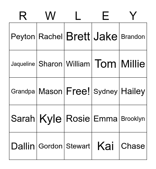 Rowley Family Reunion 2025 Bingo Card