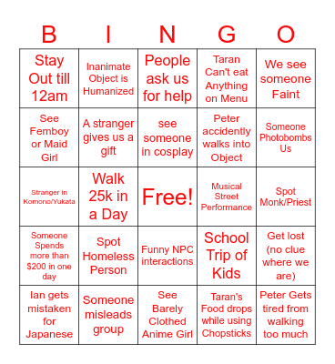 Japan Bingo Card