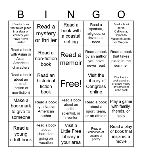 Summer Reading Bingo Card