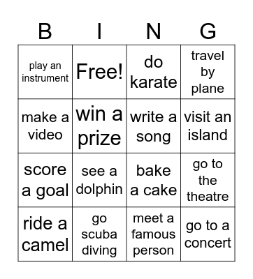 Life experiences Bingo Card