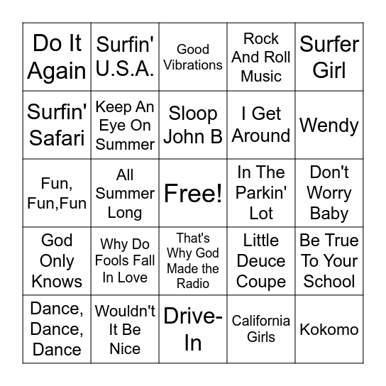 The Beach Boys Bingo Card