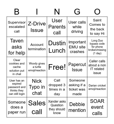 IT Desk help Bingo Card