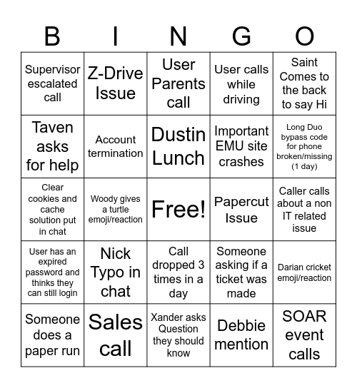 IT Desk help Bingo Card