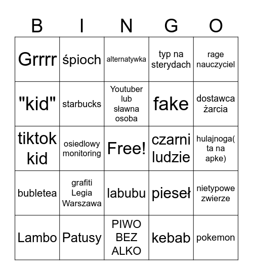 hujngo Bingo Card