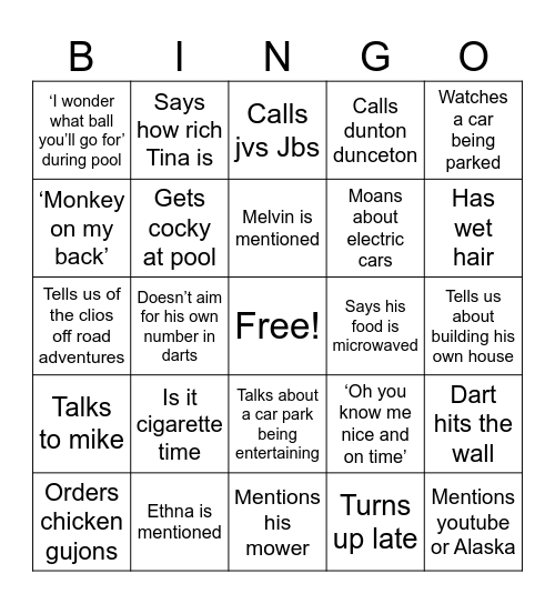 Chazzer Bingo Card