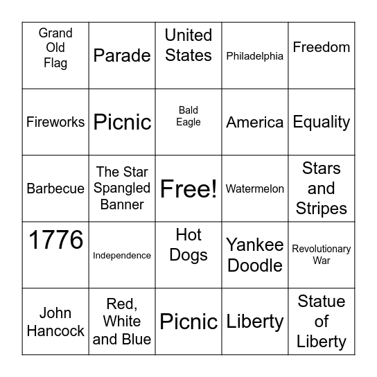 Fourth of July Bingo Card