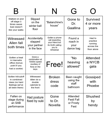 SAB Bingo Card