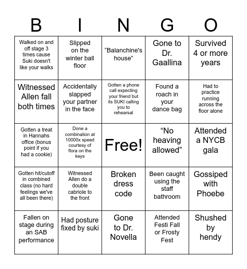 SAB Bingo Card
