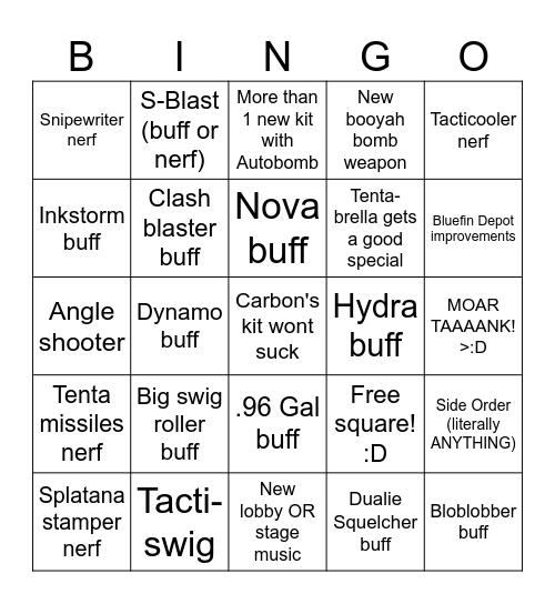 Splatoon Bingo Card