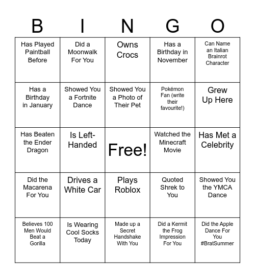 Untitled Bingo Card