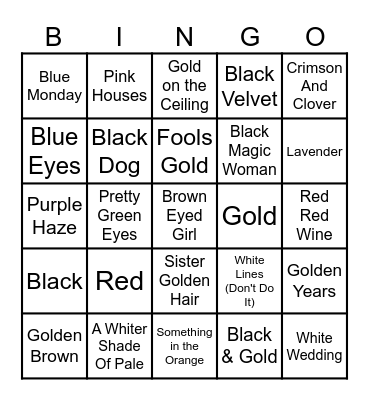 What's Your Favorite Color? Bingo Card