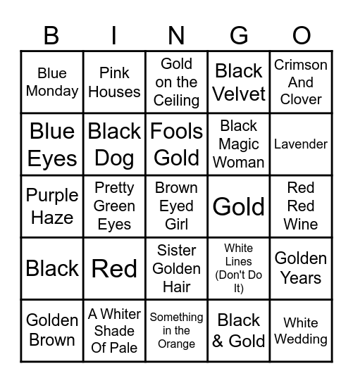 What's Your Favorite Color? Bingo Card