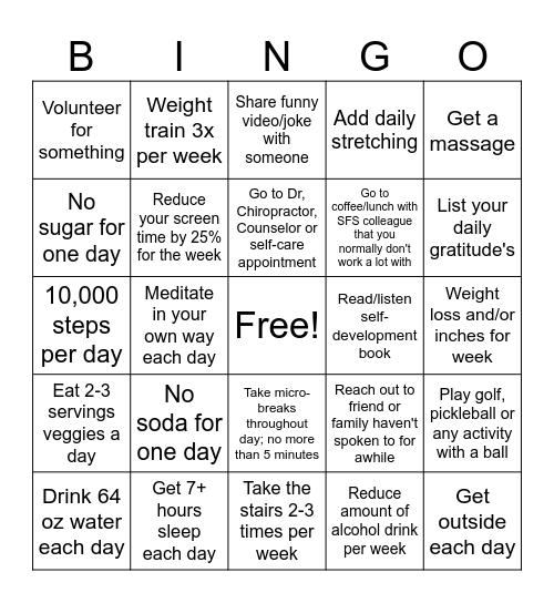 SFS Summer Bingo Challenge Bingo Card