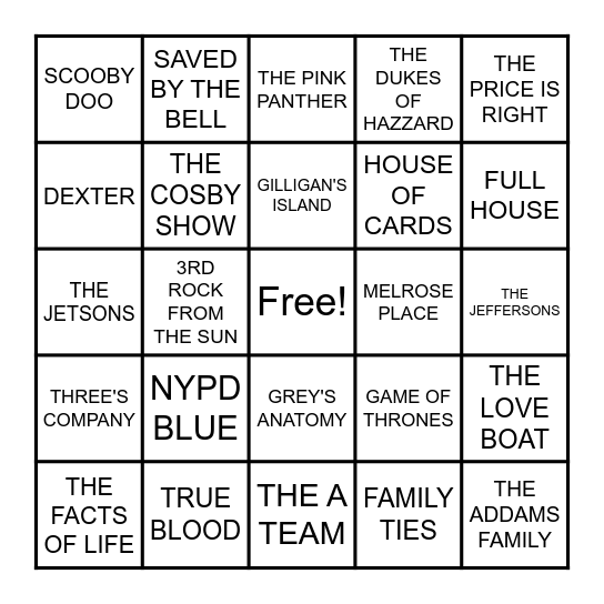 TV SHOW THEME SONGS Bingo Card