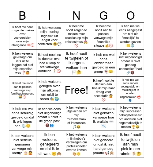 GELIJKWAARDIGHEIDS Bingo Card