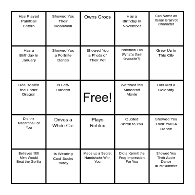People Bingo! Bingo Card