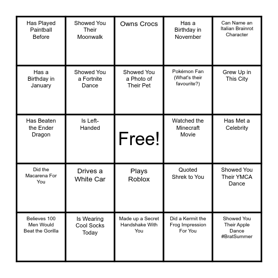 People Bingo! Bingo Card