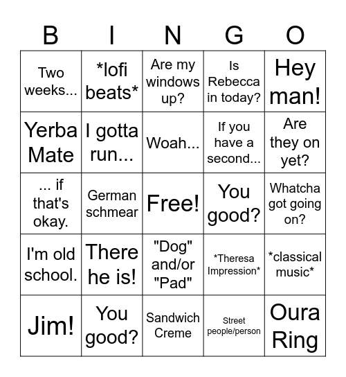 DDG Bingo Card