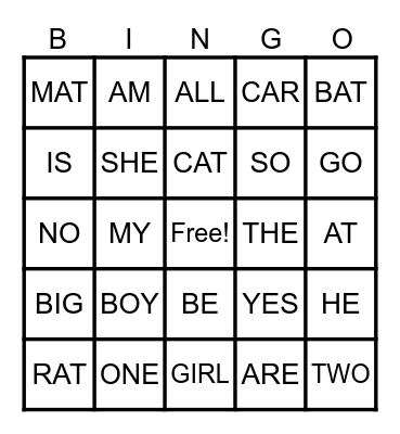 MY SIGHT WORDS Bingo Card