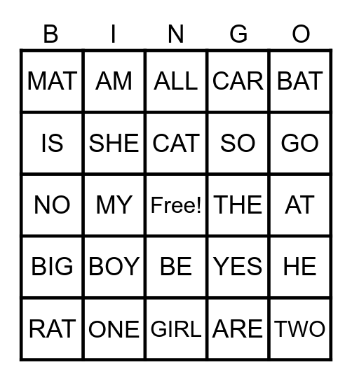 MY SIGHT WORDS Bingo Card