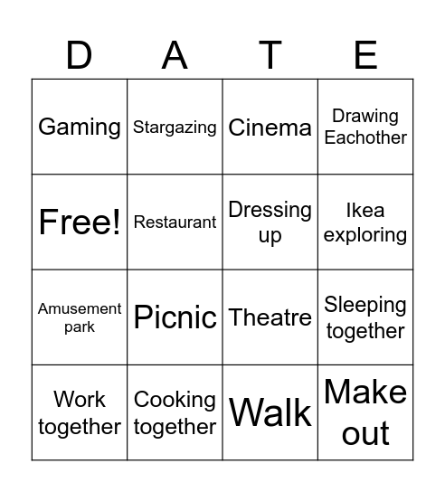 Dates Bingo Card