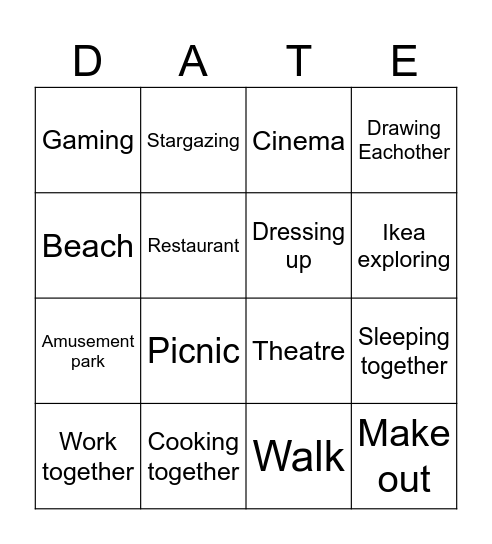 Dates Bingo Card