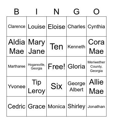 Hutchins Family Reunion Bingo Card