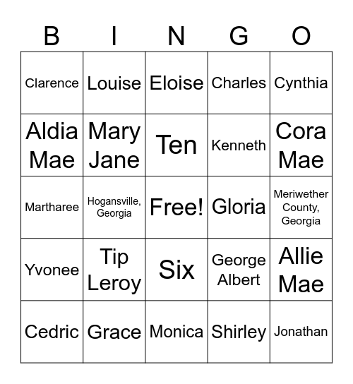 Hutchins Family Reunion Bingo Card