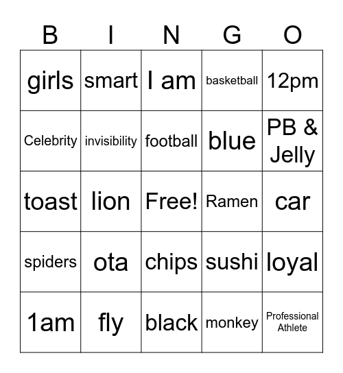 Dads and Grads Bingo Card
