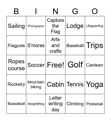 Camp Bingo Card