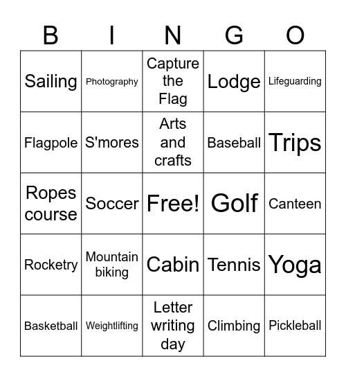 Camp Bingo Card