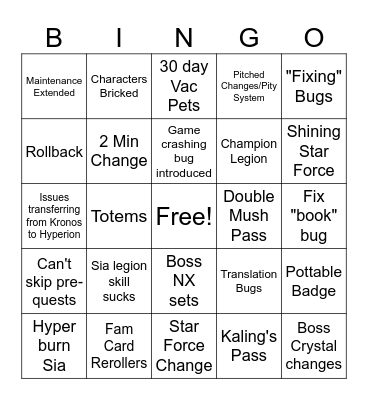 Maple 6/10 Patch Notes Bingo Card