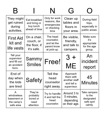 Summer Camp Bingo Card