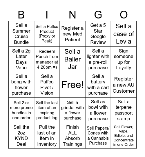 BUDTENDER FULFILLMENT BINGO Card