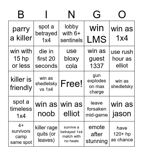 Forsaken bingo Card