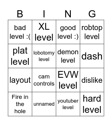recent tab in geometry dash Bingo Card
