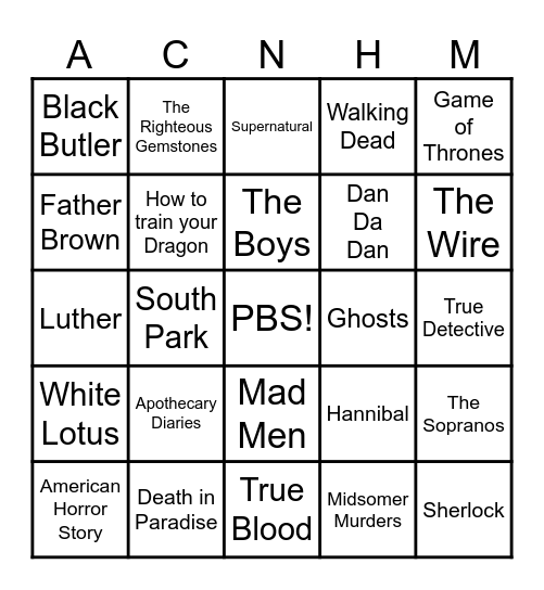 FANDOMS Bingo Card