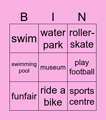 Activities Bingo Card
