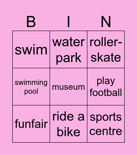Activities Bingo Card