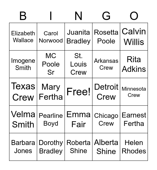 Fair Family Bingo Card