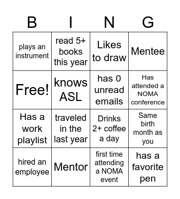 Mentorship Bingo Card
