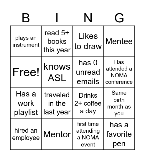 Mentorship Bingo Card