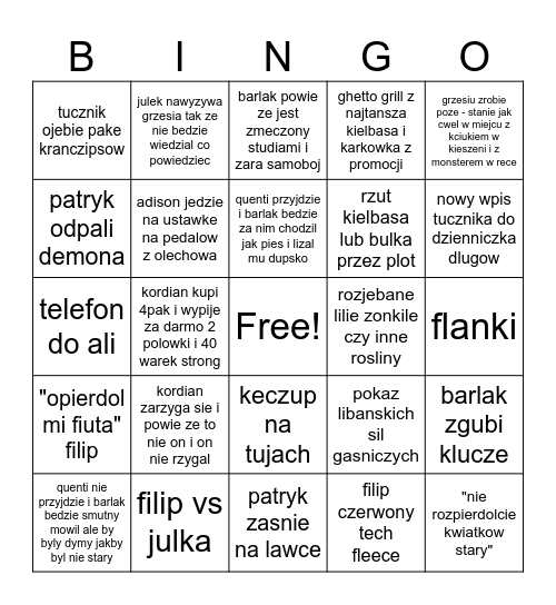 dzialka barlaka bingo Card
