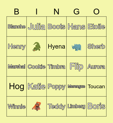 Animal Crossing Bingo Card