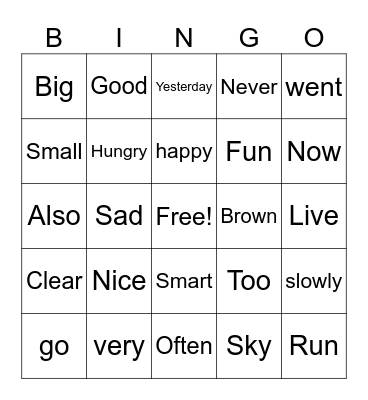Adjectives. Bingo Card