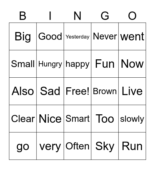 Adjectives. Bingo Card