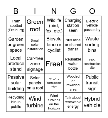 Bus ride Bingo Card